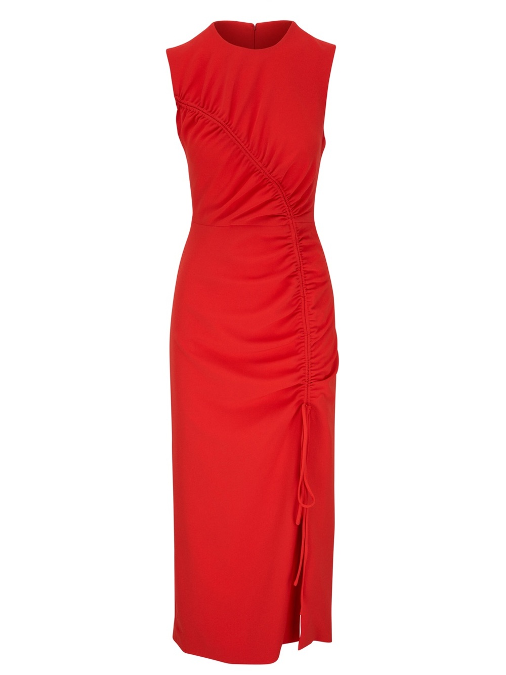 Lela Rose Vibrant Red Sleeveless Ruched Midi Dress Size 12